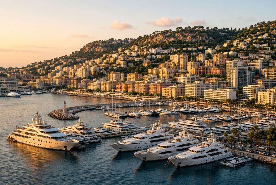 Monte-Carlo harbour and hillside buildings