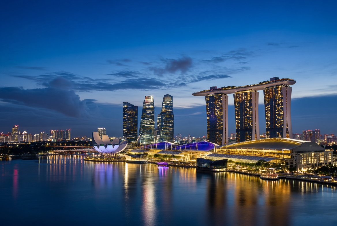 Singapore's Marina Bay skyline in the evening